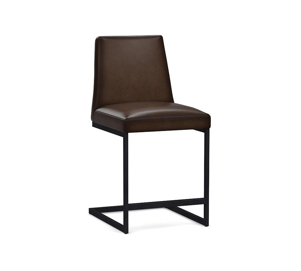 Classic Metal Cantilever Leather Stool | Pottery Barn (US)