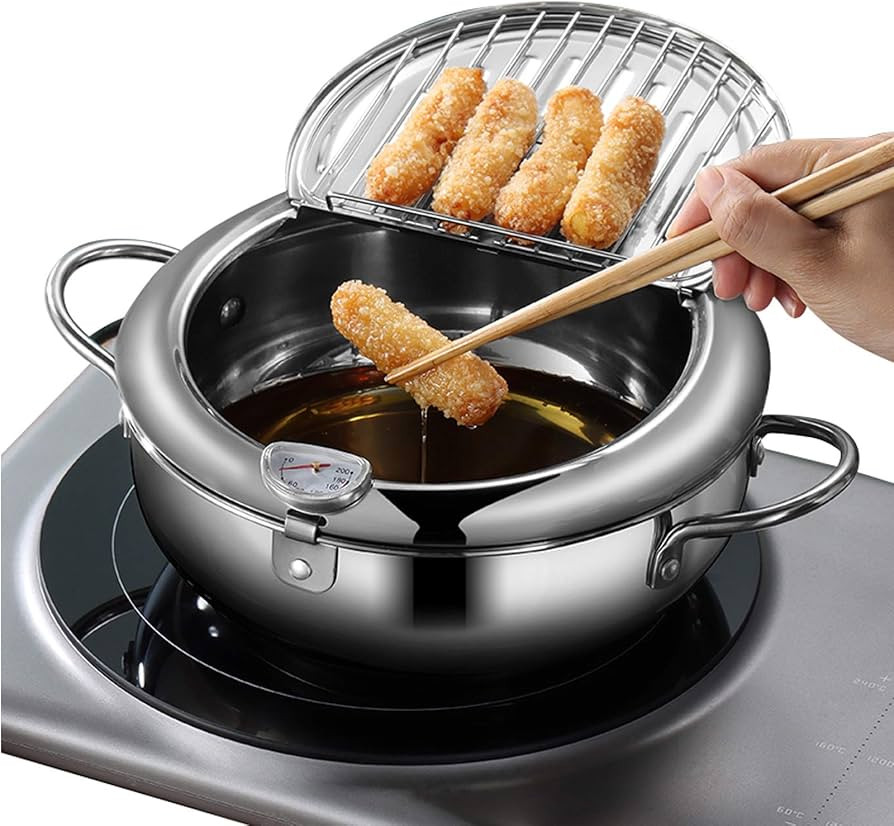 Deep Fryer Pot, Japanese Tempura Frying Pot 304 Stainless Steel Small Deep Fryer with Thermometer... | Amazon (US)