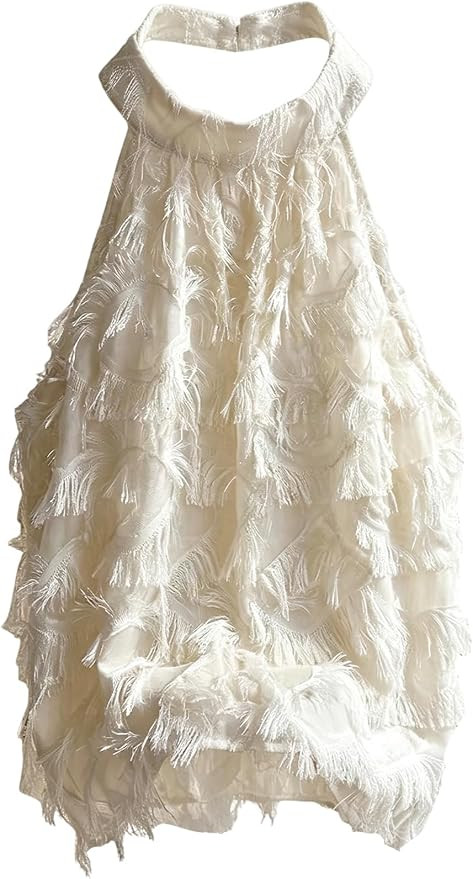 SHENHE Women's Fuzzy Fringe Halter Top High Neck Flowy Elegant Dressy Going Out Party Shirt | Amazon (US)