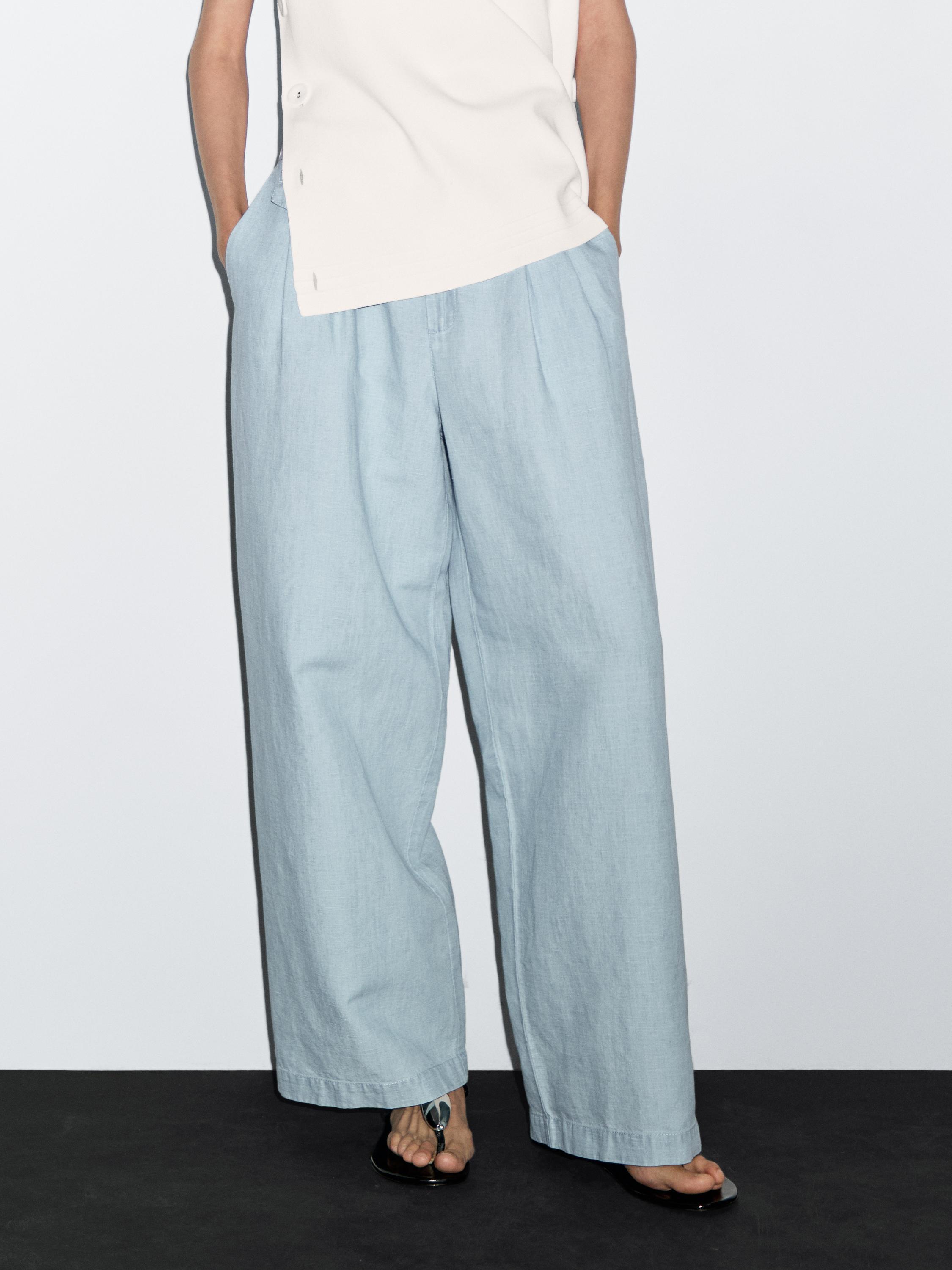 Flowing cotton blend jeans · Light Blue · Dressy | Massimo Dutti | Massimo Dutti US