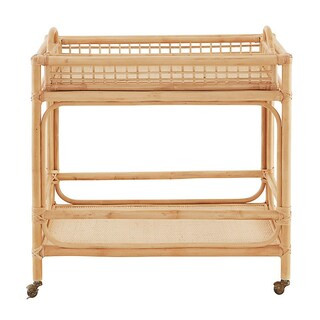 Santiago Rattan Bar Cart with Lift Out Serving Tray & Brass Casters | Ballard Designs, Inc.