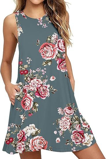 HAOMEILI Women's Summer Casual Swing T-Shirt Dresses Beach Cover up with Pockets | Amazon (US)
