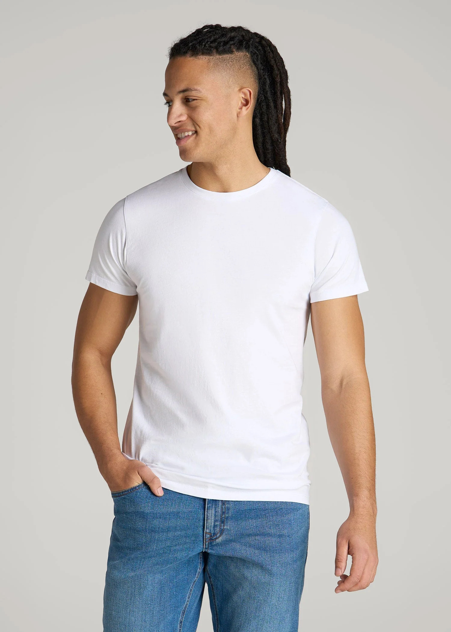 Modern Fit Garment Dyed Cotton T-Shirt for Tall Men in White | American Tall