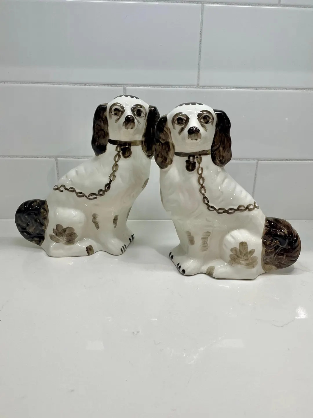 Pair of Staffordshire Spaniel Ceramic Dog Figurines. Brown and White Unmarked Pair. 7.5”L X 3... | Etsy (US)