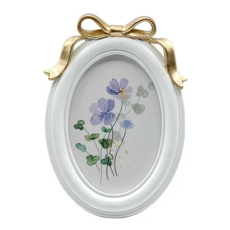 OneDesign Home 5x7 White Resin Tabletop Picture Frame with Gold Bow Accent | Walmart (US)