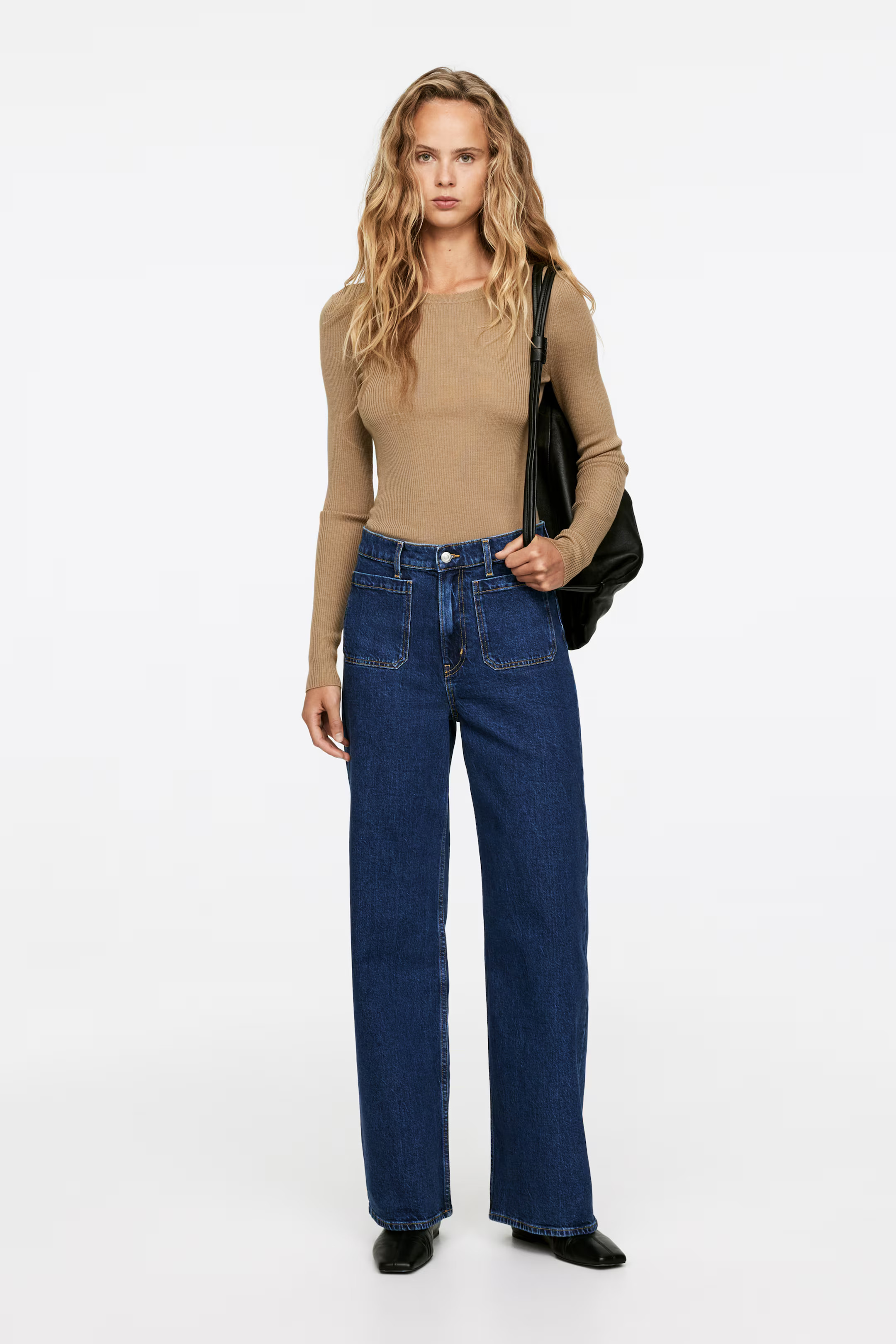 LUPINE hoge stretchjeans met uitlopende pijpen - Hoge taille - Lang - Donkerblauw - DAMES | H&M N... | H&M (DE, AT, CH, NL, FI)
