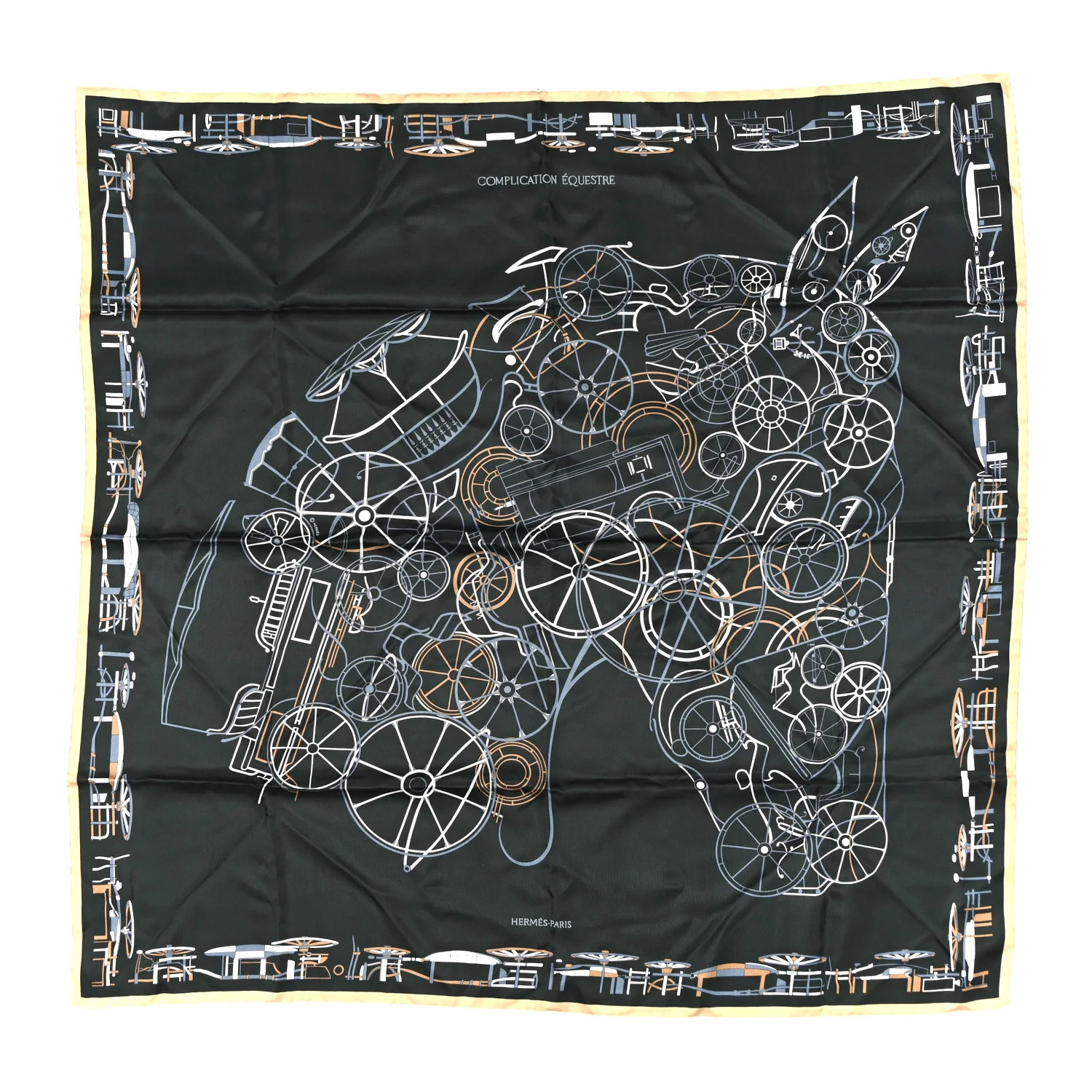 Silk Complication Equestre Scarf 90 Vert Anthracite Bleu Ardoise | FASHIONPHILE (US)