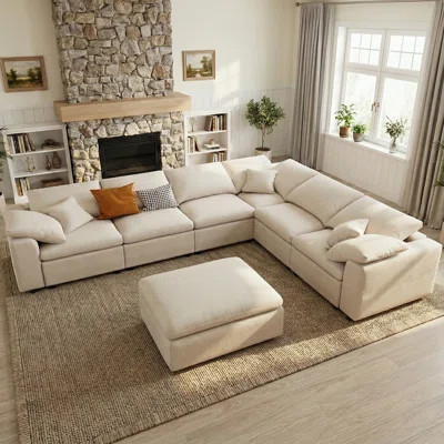 125" Chenille Modular Sectional Sofa 7-Piece Modern Oversized Cloud Corner Couch With Removable Ottoman | Wayfair North America