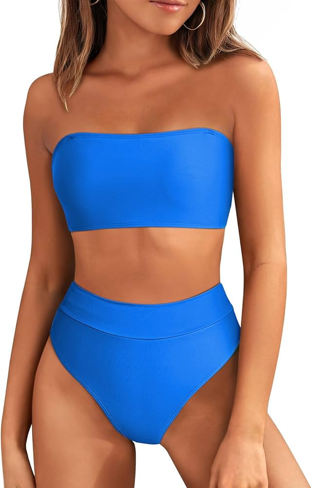 Pink Queen Women's High Waist Bating Suit 2 Pieces Removable Strap High Cut Cheeky Bikini Swimsui... | Amazon (US)