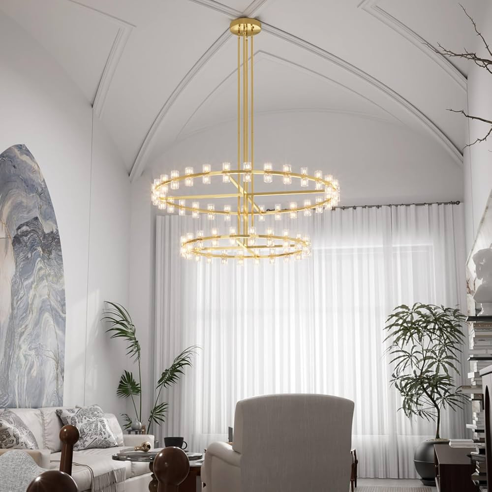 D48''+D60'' Gold Wagon Wheel Chandeliers 108-Lights Gold Round Chandelier Glass Chandeliers for D... | Amazon (US)