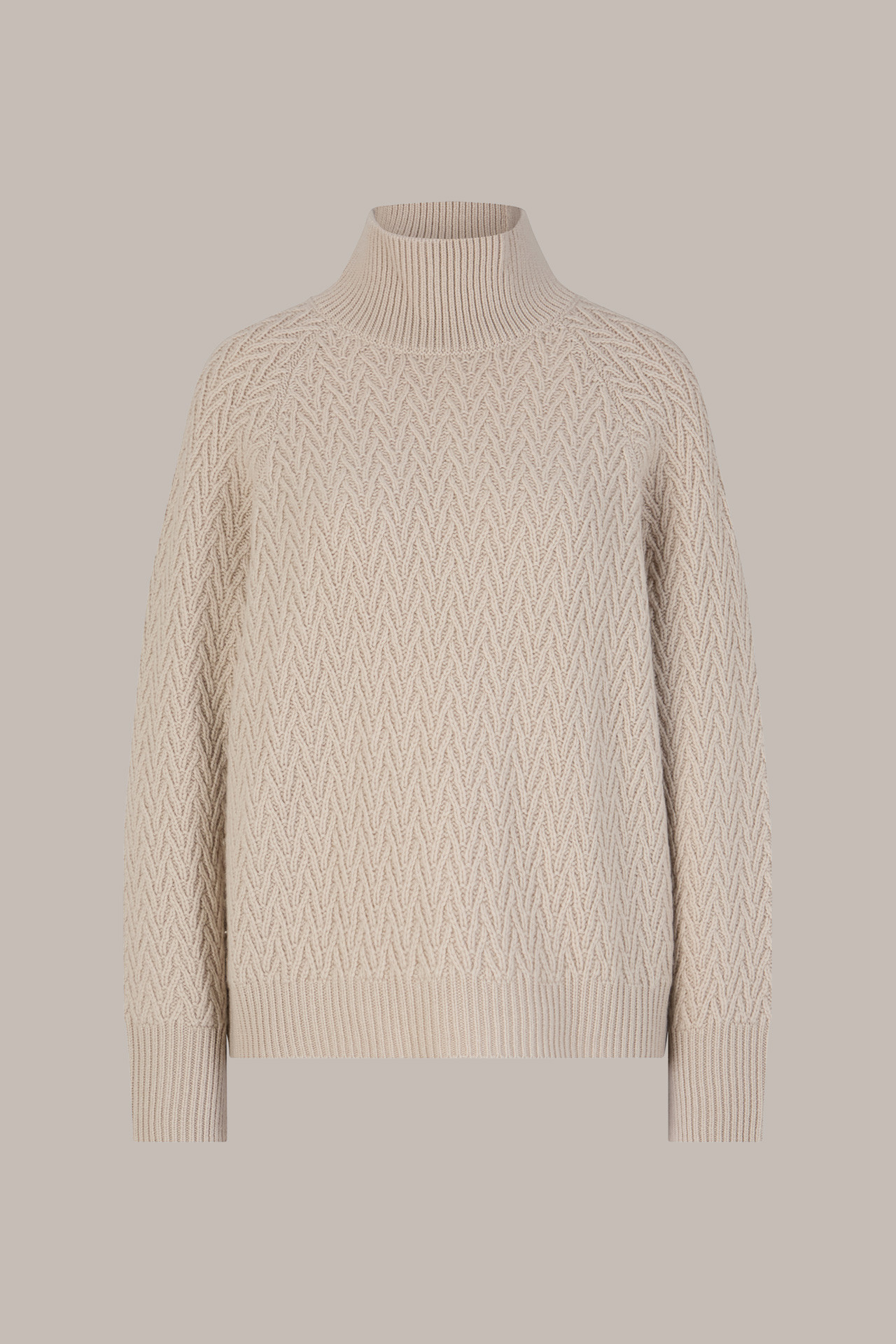 Cashmere-Stehkragen-Pullover mit Struktur in Hellbeige | windsor (DE)
