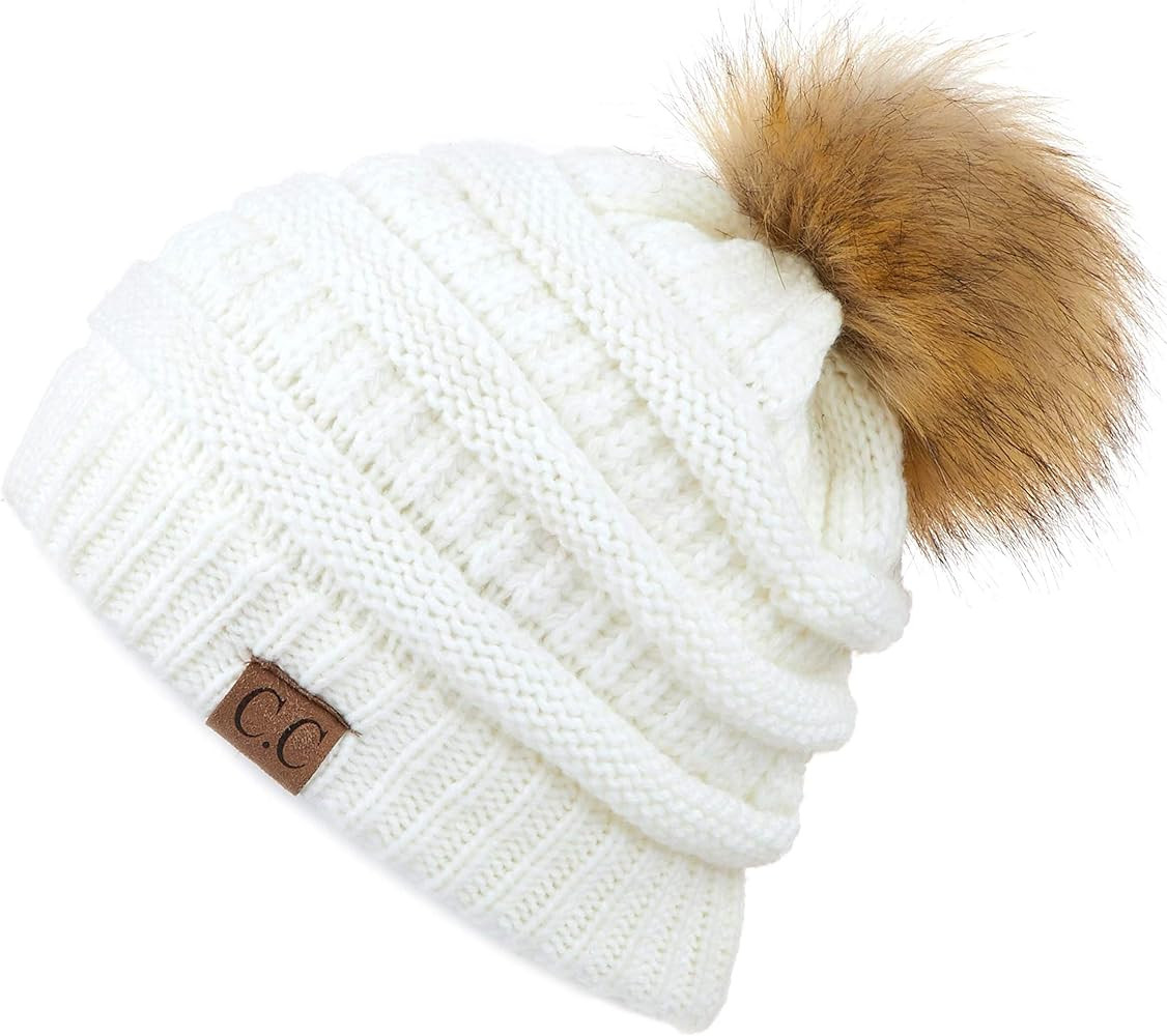C.C Hatsandscarf Exclusives Unisex Solid Ribbed Beanie with Pom (HAT-43) | Amazon (US)