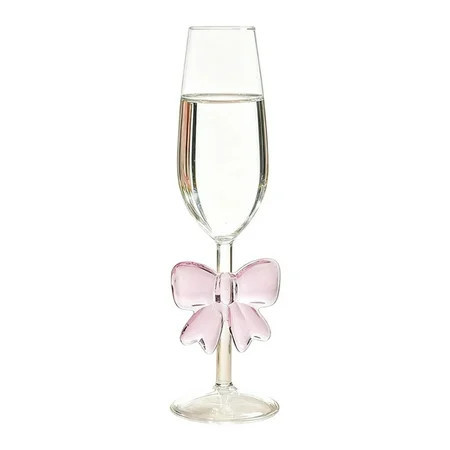 Bfogop Valentine Cute Pink Bow Glass Cups Coquette Champagne Fashioned Reinforced Pink Bow Glass Clear Reinforced Stems and Romantic Pink Bow for Weddings Engagements Party Gifts | Walmart (US)