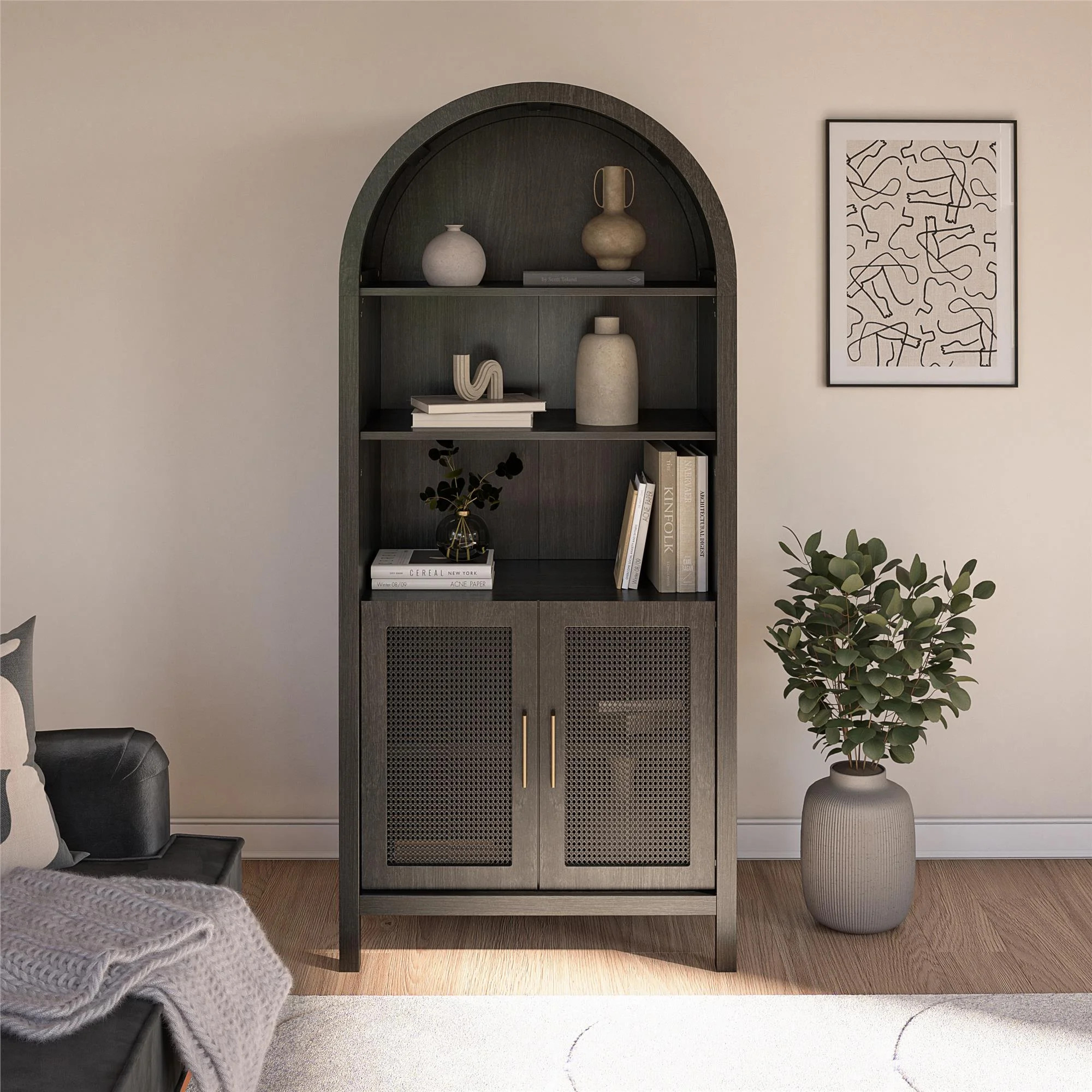 Anaya Arched Storage Cabinet, Shadow Oak - Walmart.com | Walmart (US)