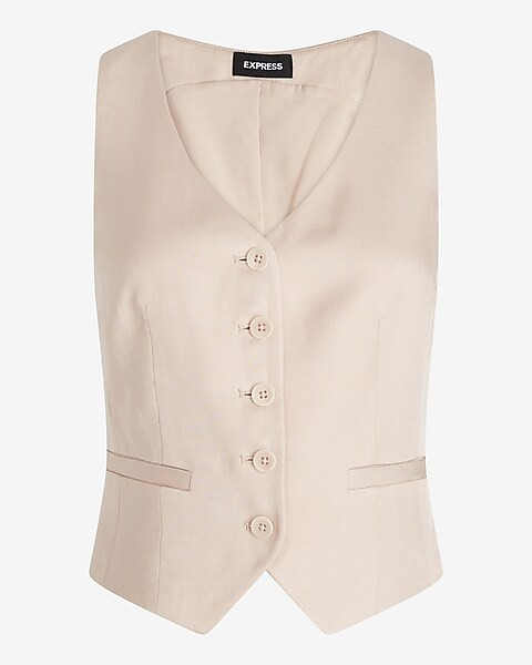 Linen-Blend Button Front Blazer Vest | Express