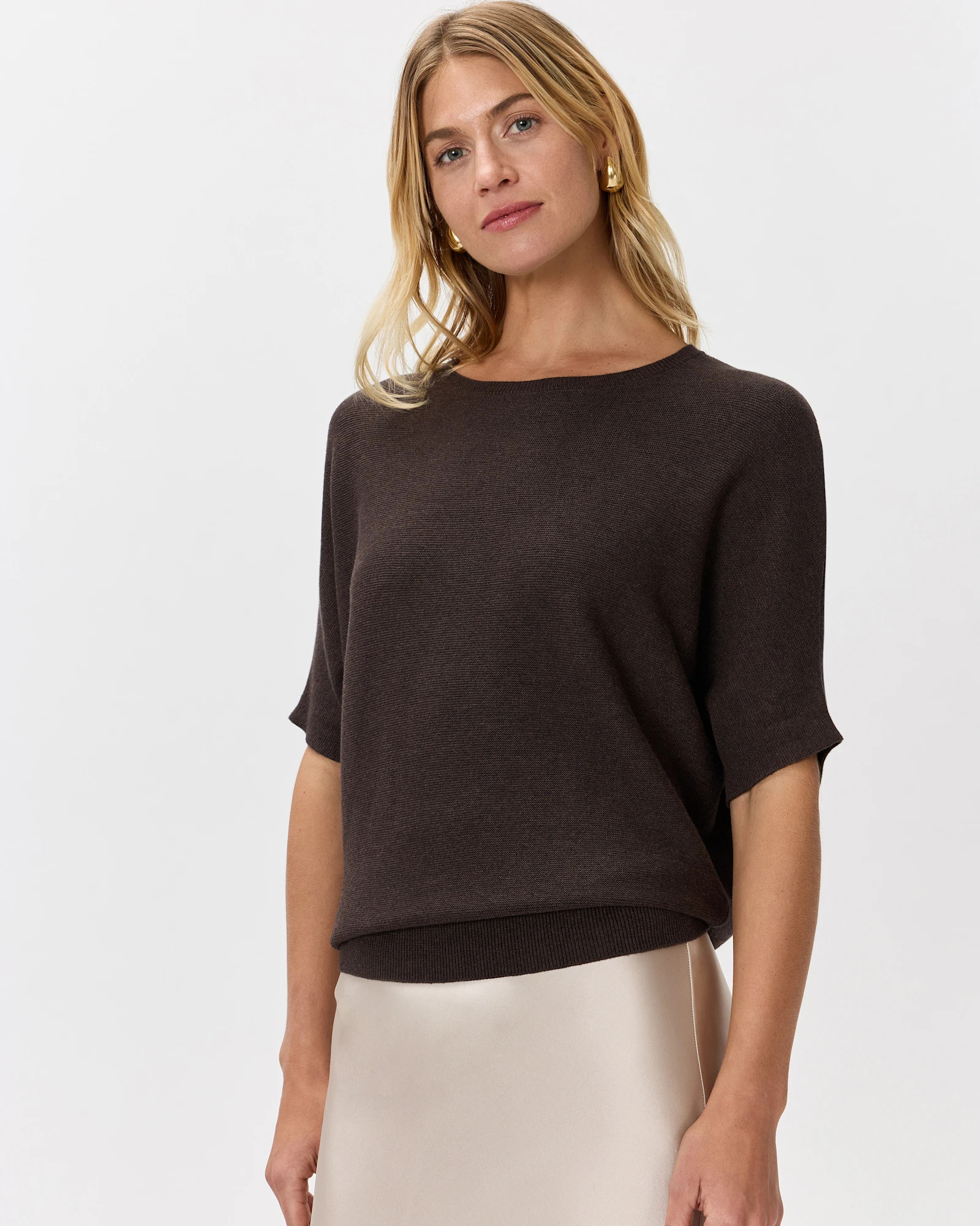 Quince | Women's Lightweight Cotton Cashmere Link-Stitch Dolman Sweater in Black, Size XL | Quince