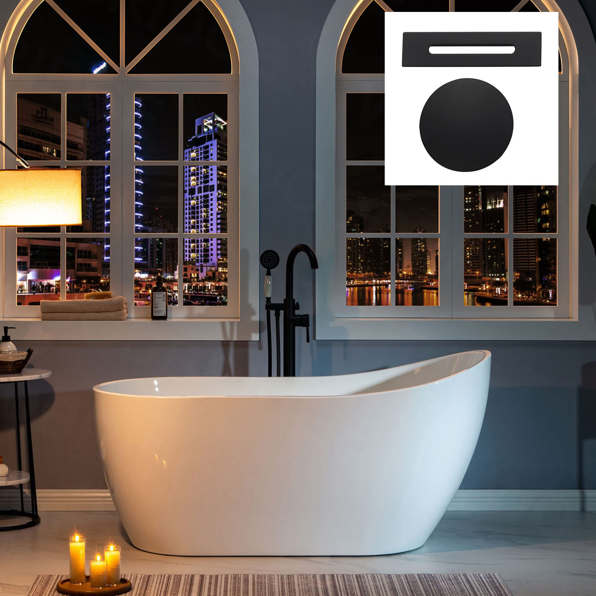 WOODBRIDGE 59" Acrylic Freestanding Bathtub Contemporary Soaking White Tub with Matte Black Overf... | Amazon (US)