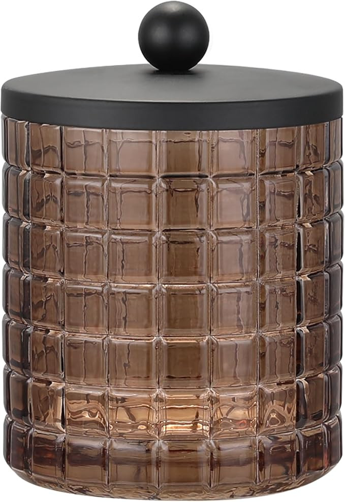 Amber Colored Tranlucent Apothecary Etched Geometric Grid Glass Jar W/Matte Black Metal Lid for B... | Amazon (US)
