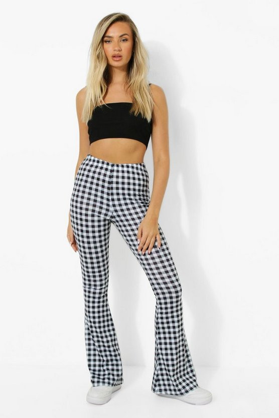 Gingham Flare Jersey Pants | Boohoo.com (US & CA)
