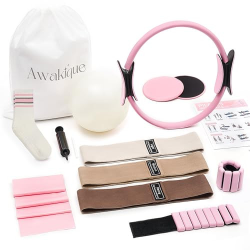 Awakique Pilates Kit, Home Pilates Kit with Pilates Ring and Ball Set, 14-Piece Full Body Pilates Workout Set with Resistance Bands, Sliders, Ankle Weights & Grip Socks for Home Workouts | Amazon (US)