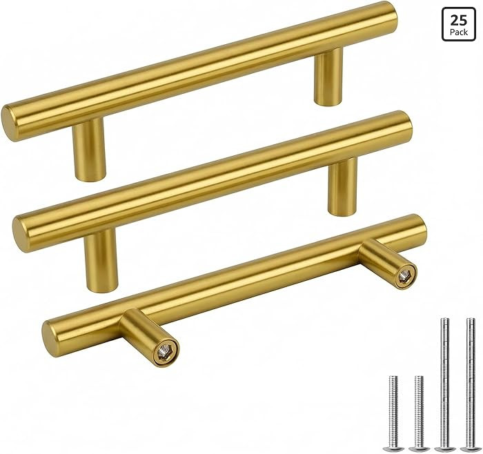 Goldenwarm 25 Pack 3-3/4in Brushed Gold Cabinet Pulls Gold Kitchen Cabinet Handles Brushed Brass ... | Amazon (US)