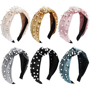 Tyfthui 6 Pcs Pearl Headbands for Women, Wide Headbands Knotted Headbands for Women, Headbands for W | Amazon (US)
