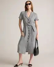 100% European Linen Button Front Dress in Classic Mini Gingham | Quince