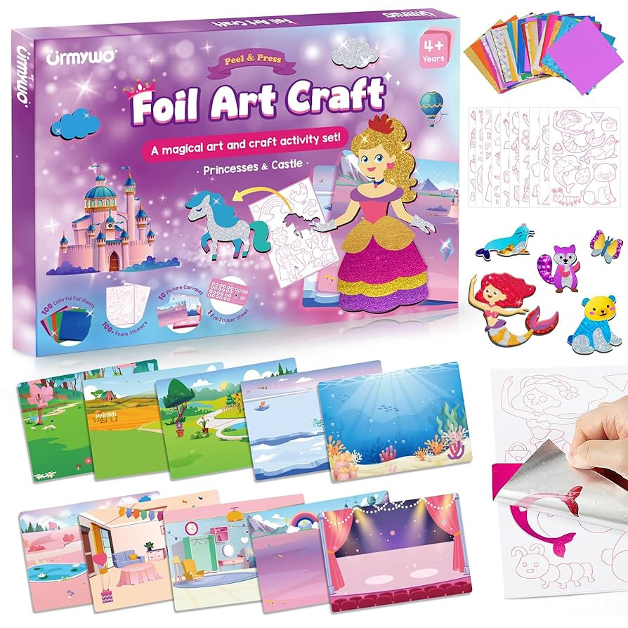 Foil Arts and Crafts for Kids Ages 4-8, No Mess Princess Fun Foil Art Craft Supplies Kits, DIY Cr... | Amazon (US)