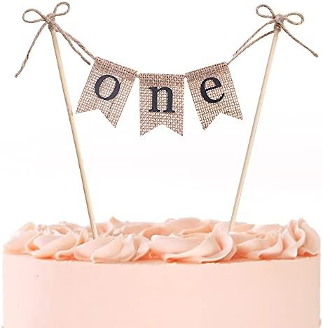 Handmade Birthday Cake Topper Decoration - Burlap ONE Cake Topper for Baby Shower - Birthday Decorat | Amazon (US)