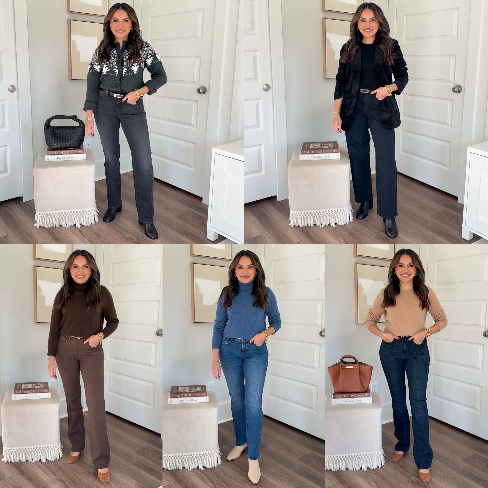 Use code RACHEL25 for 25% off!!

Grey snowflake cardigan size XS TTS - a little roomy/comfy fit 
Black Belt size 26-30” 
Dark grey jeans size 2 petite TTS
Black booties size 5 TTS 

Black Velvet blazer size small - sized up for a roomy fit
Black crewneck sweater size XS TTS 
Black Belt size 26-30”  
Black barrel jeans size 0 petite - sized down size
Black booties size 5 TTS 

Brown turtleneck sweater size XS TTS 
Brown black Reversible belt size XS TTS 
Brown straight pants size 2 petite TTS 
Brown suede pumps size 5 TTS

Blue cashmere sweater size xs TTS 
Jeans size xs petite TTS - usually size 2/26 petite 
Tan Boots size 5.5 TTS

Tan camel crewneck sweater size XS TTS 
Belt size below 37” color: R-classic black & brown
Dark wash bootcut jeans size 2 petite TTS 
Brown suede pumps size 5 TTS

Fall outfit 
Fall dress 
Fall fashion 
Thanksgiving outfit 
Christmas outfit 
Holidays 
Denim 
Jeans 

Honey Sweet Petite 
Honeysweetpetite 

#LTKHoliday #LTKSeasonal #LTKStyleTip