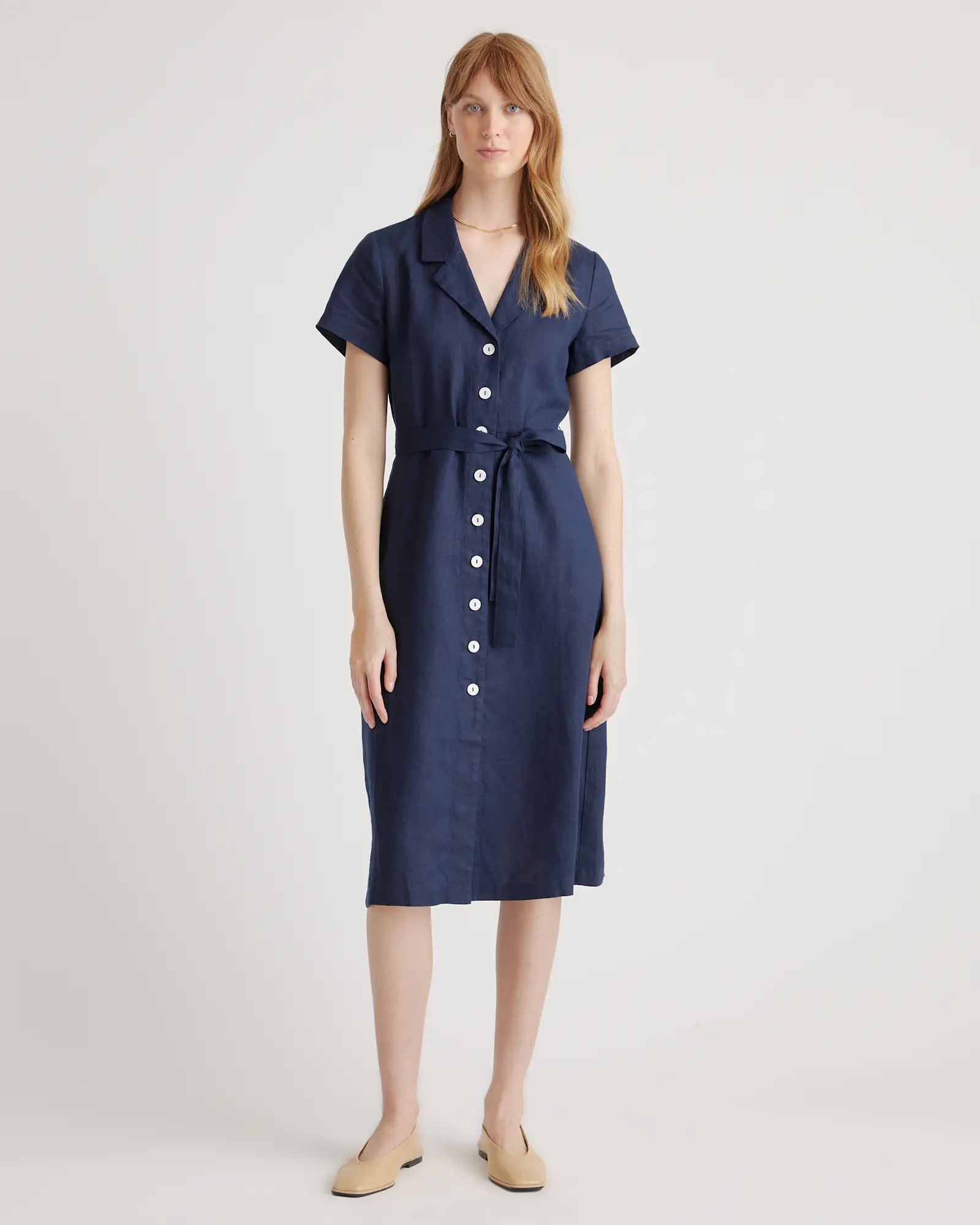 100% European Linen Button Front Dress | Quince