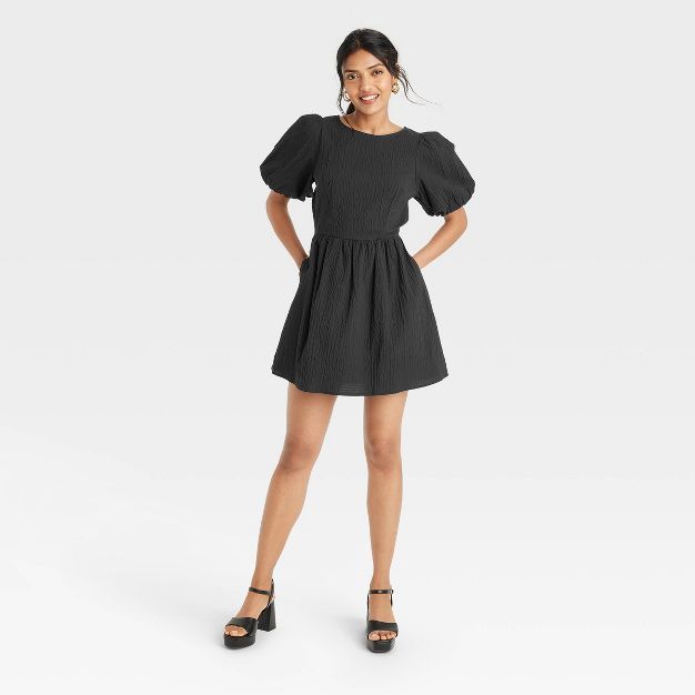 Women's Puff Short Sleeve Back Cut Out Dress - A New Day™ | Target