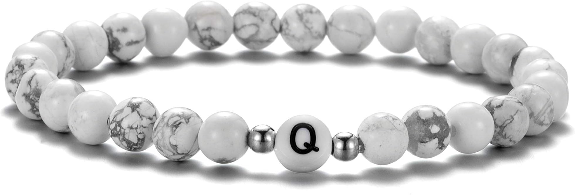 XIA YAN 6mm Black Onyx and White Howlite Handmade Letter Beads Bracelets for Women Men Initial Br... | Amazon (US)