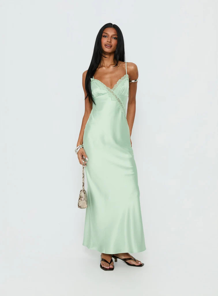 Madelene Lace V Neck Maxi Dress Jelly Mint | Princess Polly US