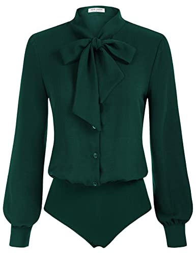 Kate Kasin Women Bow Tie Neck Office Blouse Button Down Long Sleeve Bodysuits Blouse Top | Amazon (US)