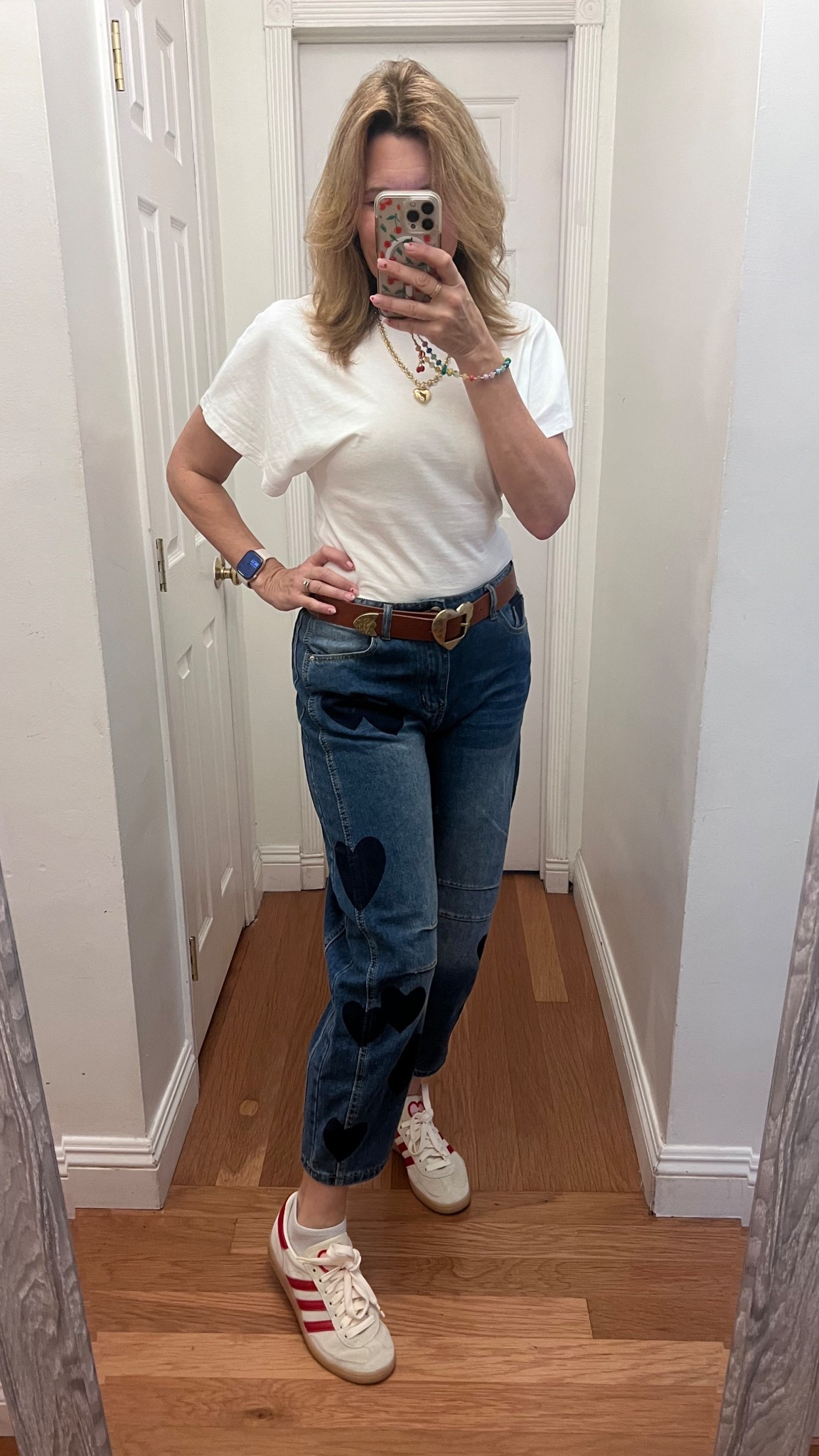 Heart denim- size up one. 

#LTKOver40 #LTKootd #LTKValentine