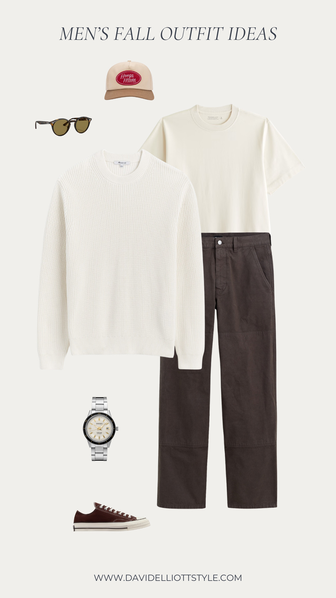 Fall outfit idea with workwear pants and a lovely cream cotton crewneck sweater.  

 #LTKMens