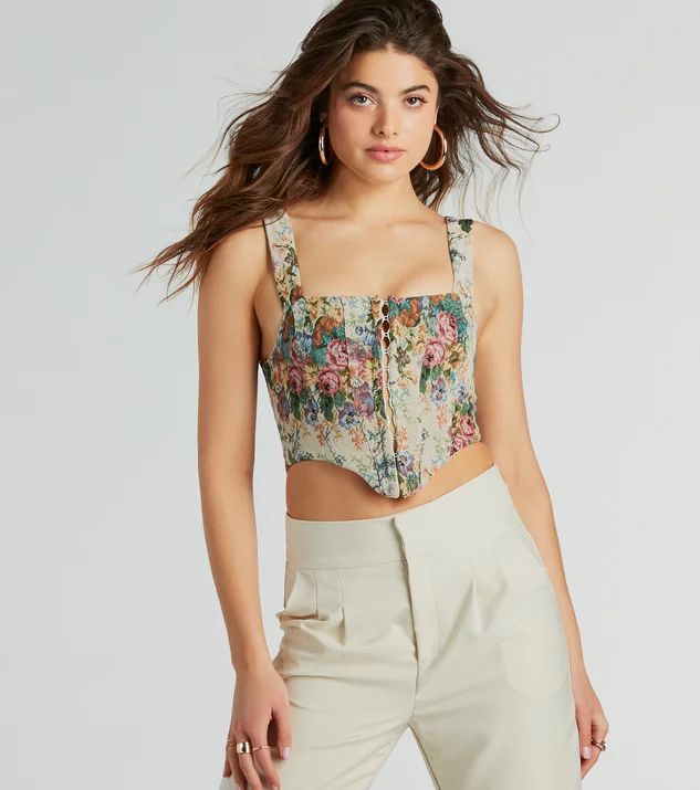 Fairytale Flair Lace-Up Floral Corset Top | Windsor Stores
