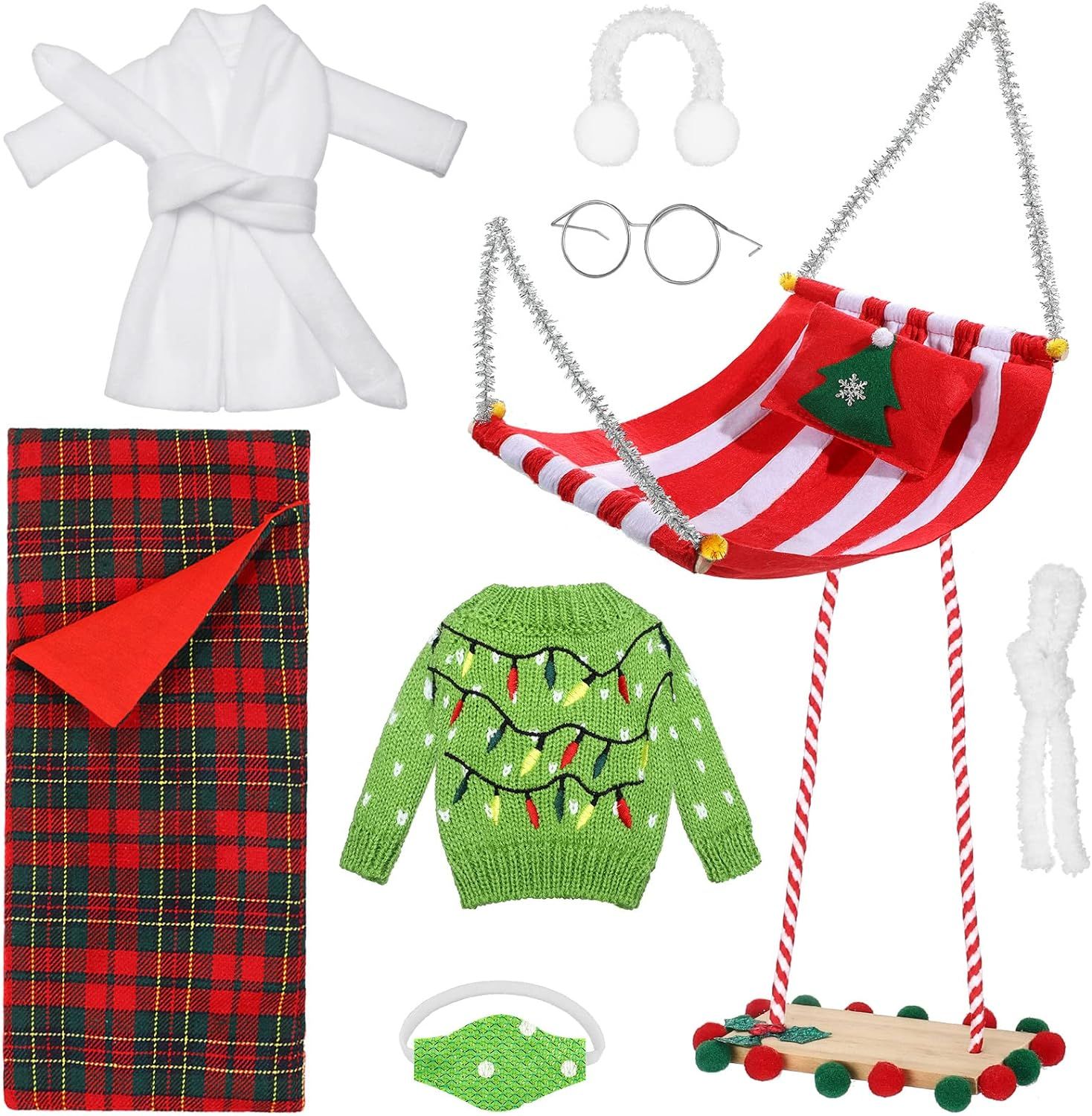 Amazon.com: 9 Pcs Christmas Elf Doll Accessories Set Includes Christmas Sleeping Bag White Bathro... | Amazon (US)