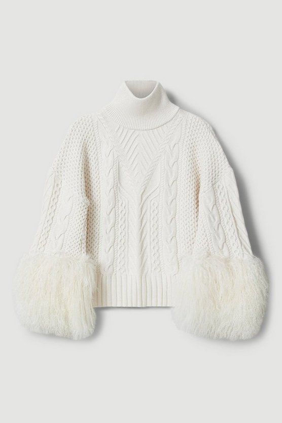 Lydia Millen Cable Knit Shearling Cuff Jumper | Karen Millen UK + IE + DE + NL