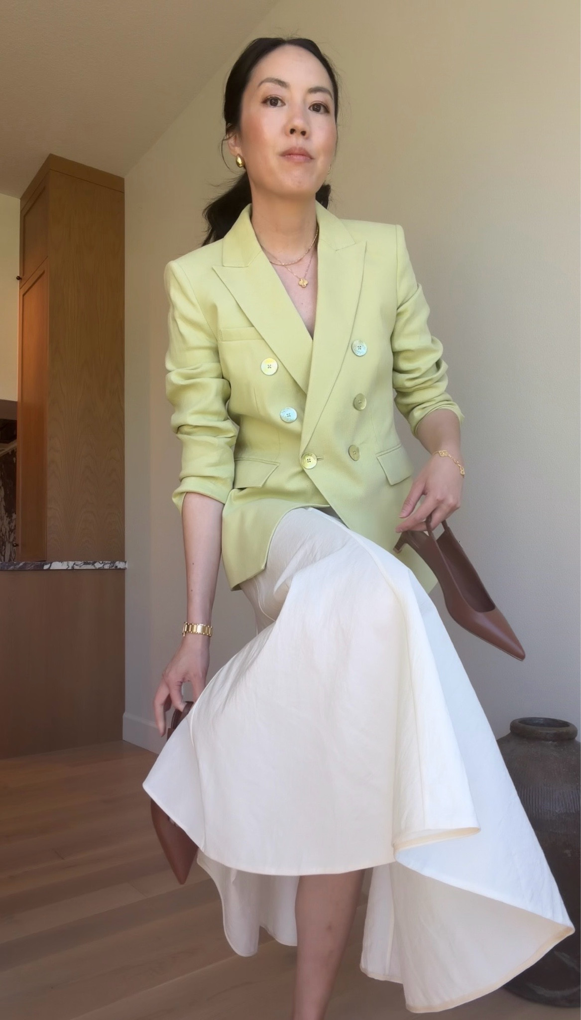 The color is Pistachio! If there’s an item that feels bold for an office setting, I like to pair it back with neutrals – it feels more approachable and wearable in the workplace that way!

#summerworkwear
#officeoutfit
#businessformal
#professionalwear
#classicstyle

#LTKootd #LTKgrwm #LTKSaleAlert