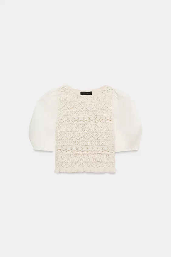 COMBINATION PUFF SLEEVE KNIT JUMPER | Zara US