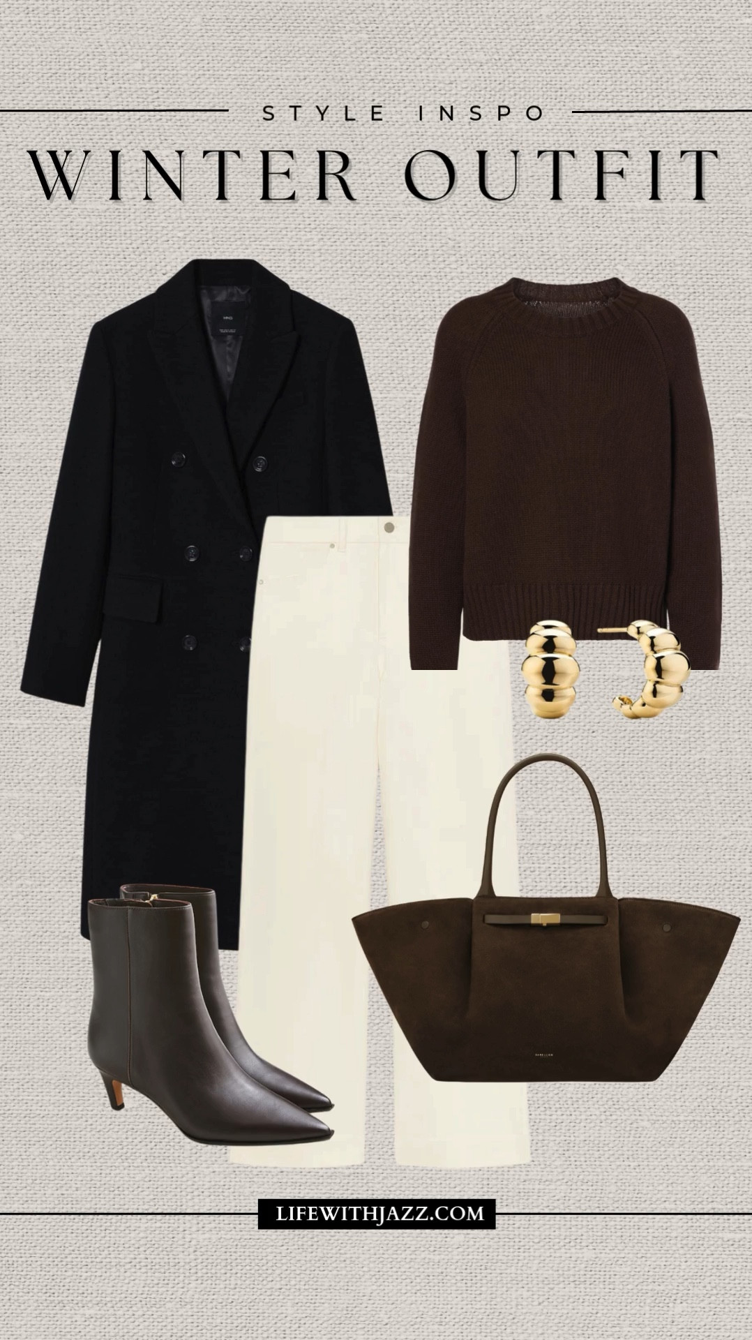 Style inspo: winter outfit 

Black tailored coat / chocolate brown oversized sweater / ecru wide leg jeans / kitten heel boots / chocolate brown suede tote / gold earrings / wc25 

#LTKStyleTip #LTKSeasonal