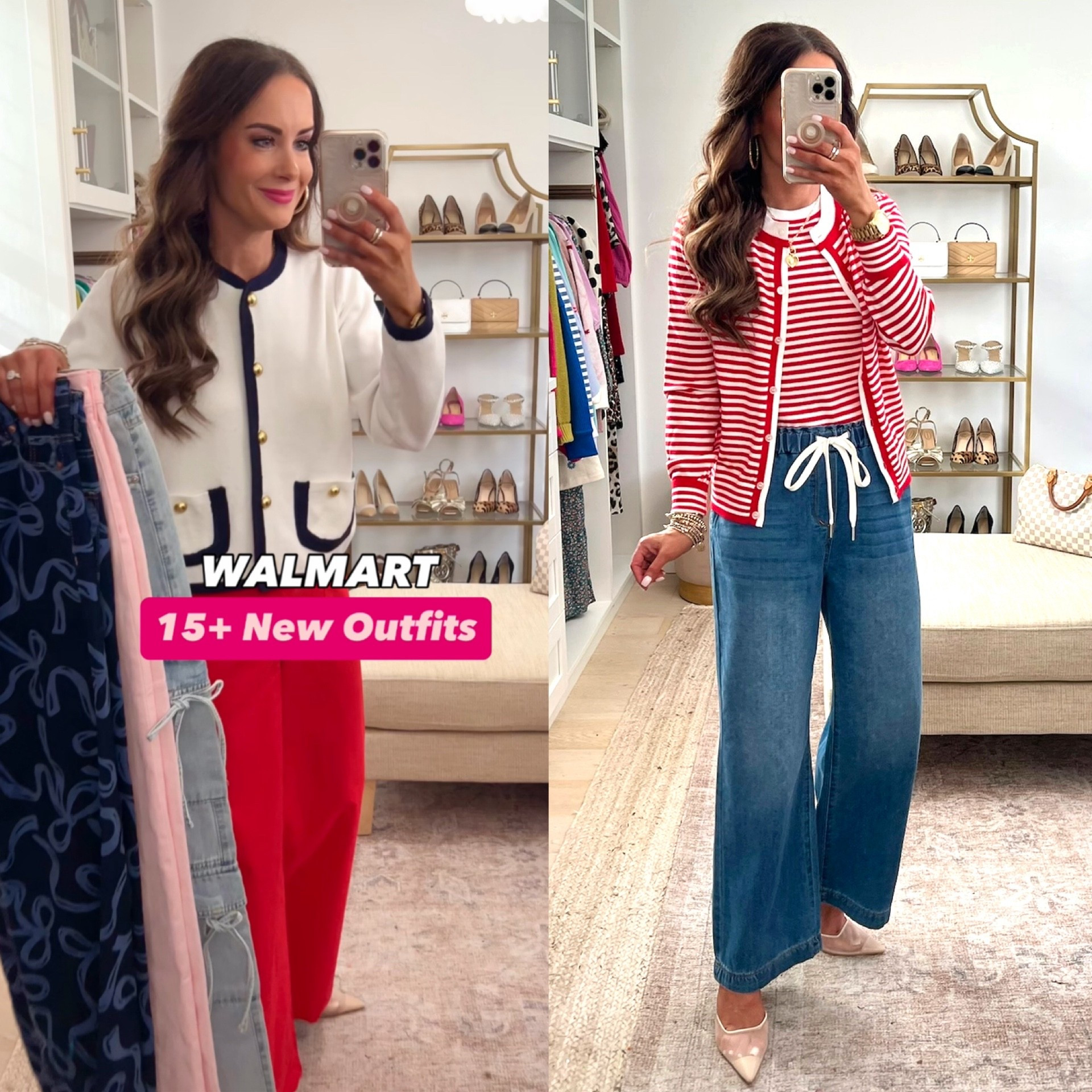 New Walmart outfits roundup! So many colors & styles! Wearing size S in most items. Wearing the short inseam in the red & pink jeans. 🛍️ Follow us for more! Xo, W & L 