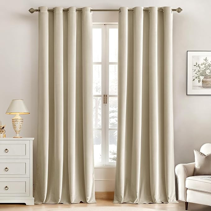 MIULEE Elegant Velvet Curtains Beige Grommet Curtains Thermal Insulated Soundproof Room Darkening... | Amazon (US)