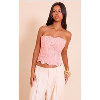 Petite Pink Textured Sheer Floral Lace Corset | PrettyLittleThing US