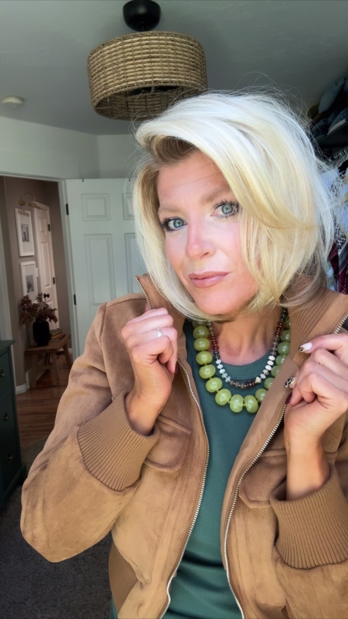 Deep teal green and camel fall color combo

#LTKootd #LTKOver40 #LTKSeasonal