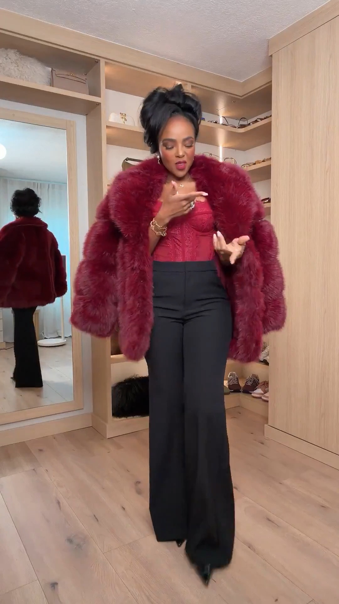 Bold and festive without even trying — these @Express pants are the pair I reach for when I want that sleek, elongated look that still feels comfortable and polished. Styled with rich berry tones and a faux-fur jacket for a holiday outfit that looks luxe for parties, dinners, or any December plans.

📏 Sizing: Small top, 27 Long pants
📏 Measurements: 5’4” • 138 lbs • 34D • 27” waist • 40” hips

Chic winter outfit ideas, elevated holiday looks, Express outfit inspiration, festive night-out style, rich berry tones for the season.

✨ Everything linked below for easy shopping
Follow me on Instagram and YouTube @kirasfashionfinds



#LTKstorytime #LTKgrwm #LTKvlog