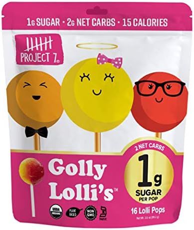 Project 7 Low Sugar Organic Certified Golly Lolli's | 1 Gram of Sugar Per Pop, Vegan, Non-GMO Hard C | Amazon (US)