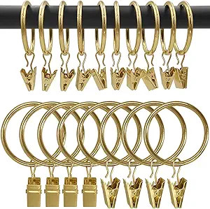 AMZSEVEN 100 Pack Metal Curtain Rings with Clips, Drapery Clips Hooks, Decorative Curtain Rod Cli... | Amazon (US)